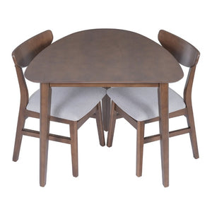 English Elm 3-Piece Corner Dining Set Rubberwood Legs Triangular Table Padded Chairs Small Spaces Brown N752S000908D