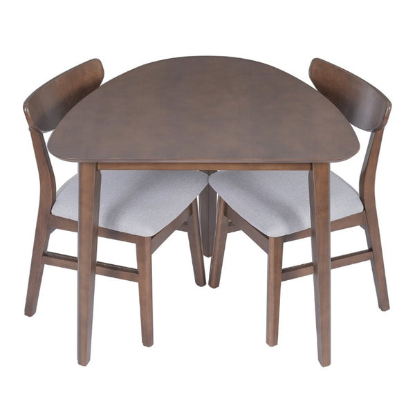 English Elm 3-Piece Corner Dining Set Rubberwood Legs Triangular Table Padded Chairs Small Spaces Brown N752S000908D