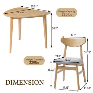 English Elm 3-Piece Corner Dining Set Rubberwood Legs Triangular Table Padded Chairs Small Spaces Natural N752S000908N