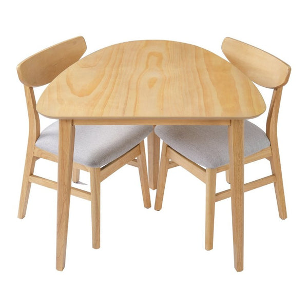 English Elm 3-Piece Corner Dining Set Rubberwood Legs Triangular Table Padded Chairs Small Spaces Natural N752S000908N