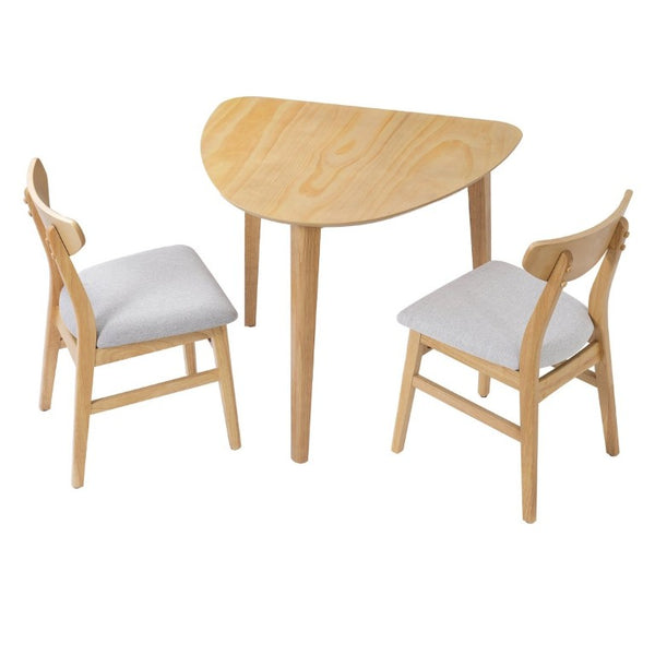 English Elm 3-Piece Corner Dining Set Rubberwood Legs Triangular Table Padded Chairs Small Spaces Natural N752S000908N