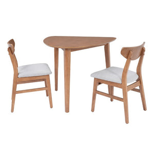 English Elm 3-Piece Corner Dining Set Rubberwood Legs Triangular Table Padded Chairs Small Spaces Light Brown N752S000908P