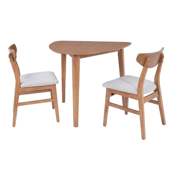 English Elm 3-Piece Corner Dining Set Rubberwood Legs Triangular Table Padded Chairs Small Spaces Light Brown N752S000908P