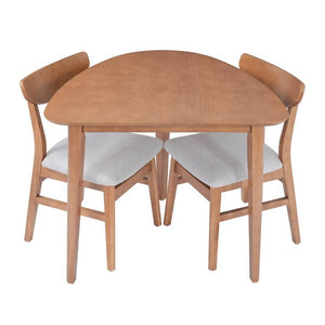 English Elm 3-Piece Corner Dining Set Rubberwood Legs Triangular Table Padded Chairs Small Spaces Light Brown N752S000908P