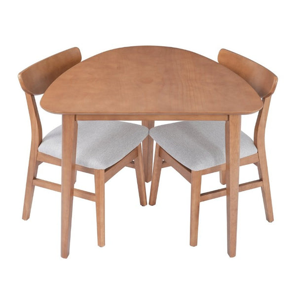 English Elm 3-Piece Corner Dining Set Rubberwood Legs Triangular Table Padded Chairs Small Spaces Light Brown N752S000908P