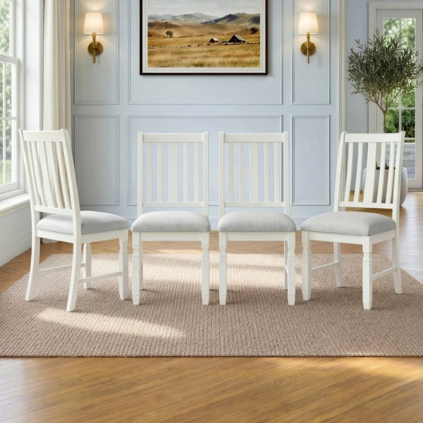 English Elm Set of 4 Farmhouse Dining Chairs Rubberwood Frame Linen Seat Slat Back Design Beige N752S002079A