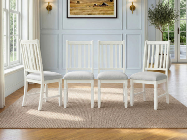 English Elm Set of 4 Farmhouse Dining Chairs Rubberwood Frame Linen Seat Slat Back Design Beige N752S002079A