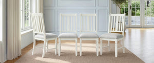 English Elm Set of 4 Farmhouse Dining Chairs Rubberwood Frame Linen Seat Slat Back Design Beige N752S002079A