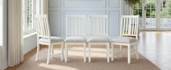 English Elm Set of 4 Farmhouse Dining Chairs Rubberwood Frame Linen Seat Slat Back Design Beige N752S002079A