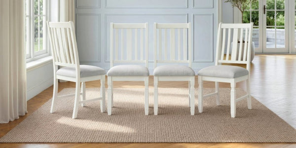 English Elm Set of 4 Farmhouse Dining Chairs Rubberwood Frame Linen Seat Slat Back Design Beige N752S002079A