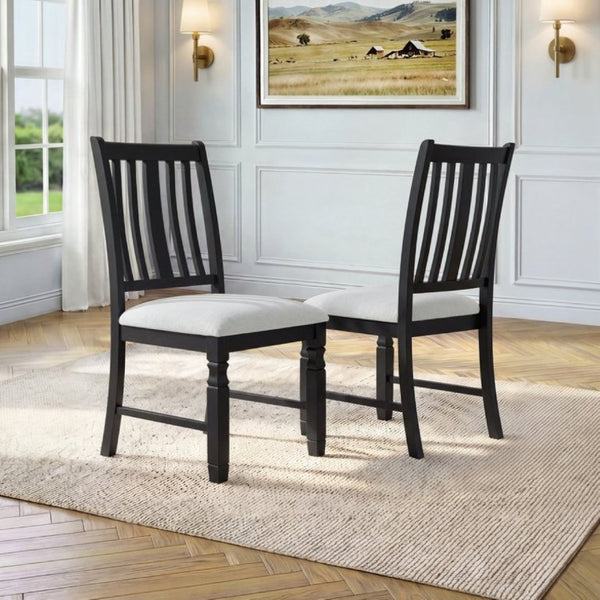 English Elm Set of 4 Farmhouse Dining Chairs Rubberwood Frame Linen Seat Slat Back Design Beige+Black N752S002079B
