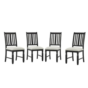 English Elm Set of 4 Farmhouse Dining Chairs Rubberwood Frame Linen Seat Slat Back Design Beige+Black N752S002079B