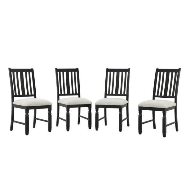 English Elm Set of 4 Farmhouse Dining Chairs Rubberwood Frame Linen Seat Slat Back Design Beige+Black N752S002079B