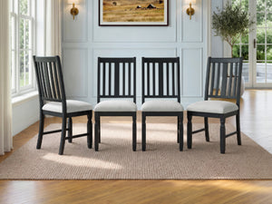 English Elm Set of 4 Farmhouse Dining Chairs Rubberwood Frame Linen Seat Slat Back Design Beige+Black N752S002079B