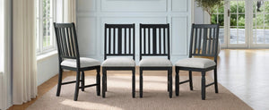 English Elm Set of 4 Farmhouse Dining Chairs Rubberwood Frame Linen Seat Slat Back Design Beige+Black N752S002079B