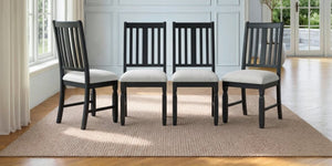 English Elm Set of 4 Farmhouse Dining Chairs Rubberwood Frame Linen Seat Slat Back Design Beige+Black N752S002079B