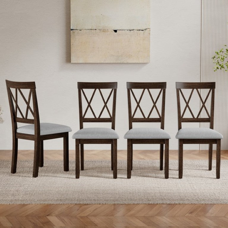 English Elm 4-Piece Tufted Linen Dining Chair Set with Solid Wood Legs for Kitchen or Formal Room N752S002376P