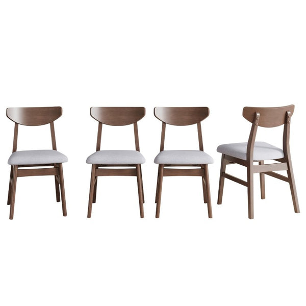 English Elm 4 Scandinavian Rubberwood Dining Chairs Curved Backrest Gray Upholstered Seat Set Brown N752S002430D