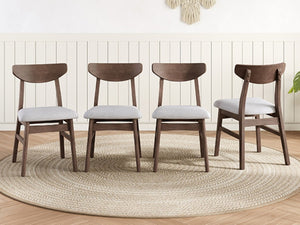 English Elm 4 Scandinavian Rubberwood Dining Chairs Curved Backrest Gray Upholstered Seat Set Brown N752S002430D