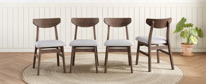 English Elm 4 Scandinavian Rubberwood Dining Chairs Curved Backrest Gray Upholstered Seat Set Brown N752S002430D