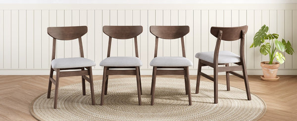 English Elm 4 Scandinavian Rubberwood Dining Chairs Curved Backrest Gray Upholstered Seat Set Brown N752S002430D