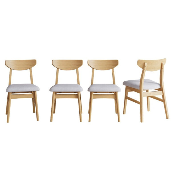English Elm 4 Scandinavian Rubberwood Dining Chairs Curved Backrest Gray Upholstered Seat Set Natural N752S002430N
