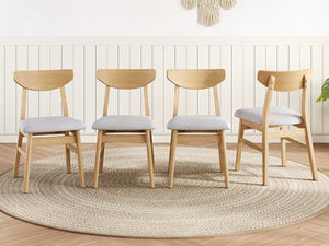 English Elm 4 Scandinavian Rubberwood Dining Chairs Curved Backrest Gray Upholstered Seat Set Natural N752S002430N