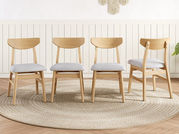 English Elm 4 Scandinavian Rubberwood Dining Chairs Curved Backrest Gray Upholstered Seat Set Natural N752S002430N