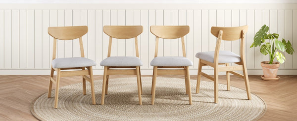 English Elm 4 Scandinavian Rubberwood Dining Chairs Curved Backrest Gray Upholstered Seat Set Natural N752S002430N