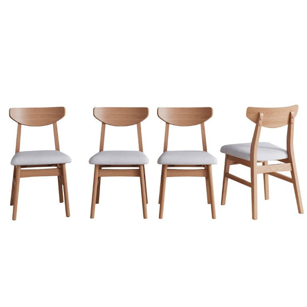 English Elm 4 Scandinavian Rubberwood Dining Chairs Curved Backrest Gray Upholstered Seat Set Light Brown N752S002430P