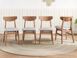 English Elm 4 Scandinavian Rubberwood Dining Chairs Curved Backrest Gray Upholstered Seat Set Light Brown N752S002430P