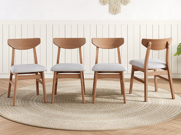 English Elm 4 Scandinavian Rubberwood Dining Chairs Curved Backrest Gray Upholstered Seat Set Light Brown N752S002430P