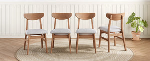 English Elm 4 Scandinavian Rubberwood Dining Chairs Curved Backrest Gray Upholstered Seat Set Light Brown N752S002430P