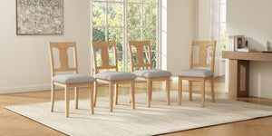 English Elm Dining Chairs Set of 4 Mid Century Rubberwood Frame with Linen Upholstered High Back Natural + Beige N752S004101A