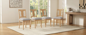 English Elm Dining Chairs Set of 4 Mid Century Rubberwood Frame with Linen Upholstered High Back Natural + Beige N752S004101A