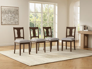 English Elm Dining Chairs Set of 4 Mid Century Rubberwood Frame with Linen Upholstered High Back Brown + Beige N752S004101D