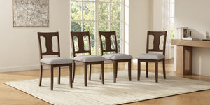 English Elm Dining Chairs Set of 4 Mid Century Rubberwood Frame with Linen Upholstered High Back Brown + Beige N752S004101D