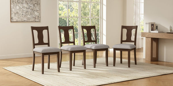 English Elm Dining Chairs Set of 4 Mid Century Rubberwood Frame with Linen Upholstered High Back Brown + Beige N752S004101D