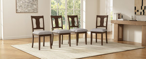 English Elm Dining Chairs Set of 4 Mid Century Rubberwood Frame with Linen Upholstered High Back Brown + Beige N752S004101D