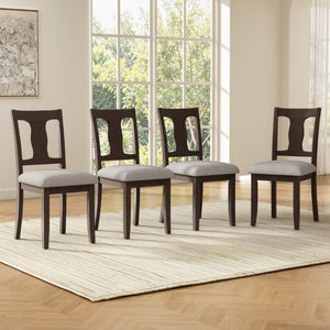English Elm Dining Chairs Set of 4 Mid Century Rubberwood Frame with Linen Upholstered High Back Espresso + Beige N752S004101P