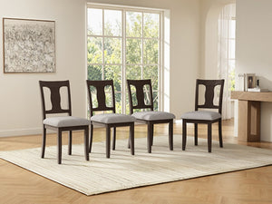 English Elm Dining Chairs Set of 4 Mid Century Rubberwood Frame with Linen Upholstered High Back Espresso + Beige N752S004101P