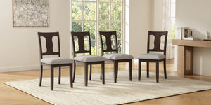 English Elm Dining Chairs Set of 4 Mid Century Rubberwood Frame with Linen Upholstered High Back Espresso + Beige N752S004101P
