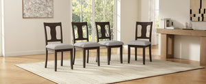 English Elm Dining Chairs Set of 4 Mid Century Rubberwood Frame with Linen Upholstered High Back Espresso + Beige N752S004101P