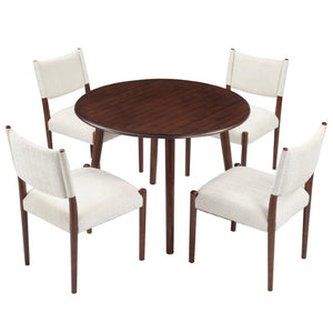 English Elm 5-Piece Drop-Leaf Round Dining Set with Birch Veneer Table and Woven Upholstered Chairs Cherry N752S010619C
