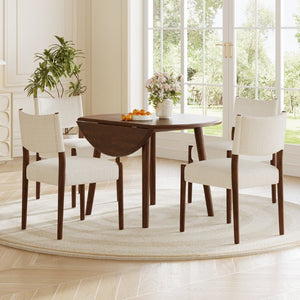 English Elm 5-Piece Drop-Leaf Round Dining Set with Birch Veneer Table and Woven Upholstered Chairs Cherry N752S010619C