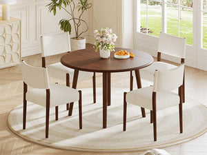 English Elm 5-Piece Drop-Leaf Round Dining Set with Birch Veneer Table and Woven Upholstered Chairs Cherry N752S010619C
