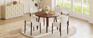 English Elm 5-Piece Drop-Leaf Round Dining Set with Birch Veneer Table and Woven Upholstered Chairs Cherry N752S010619C