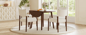 English Elm 5-Piece Drop-Leaf Round Dining Set with Birch Veneer Table and Woven Upholstered Chairs Cherry N752S010619C