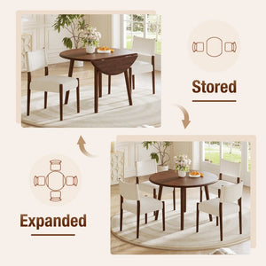 English Elm 5-Piece Drop-Leaf Round Dining Set with Birch Veneer Table and Woven Upholstered Chairs Cherry N752S010619C