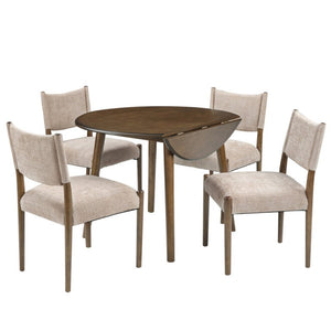 English Elm 5-Piece Drop-Leaf Round Dining Set Birch Veneer Rubberwood Table and Upholstered Chairs N752S010619D